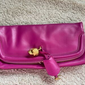 VINTAGE RARE COLOR Alexander McQueen PINK SKULL CLUTCH BAG NWT! WOW!!